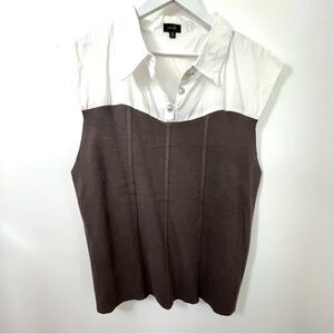 Ontwelfth White  Brown Top, size 3X, lovely fabric gem buttons quality material